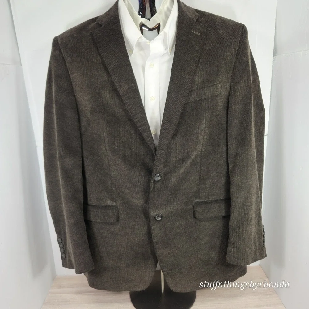 Chaps Corduroy Men's Sport Coat 42L Charcoal Blazer‎ Suit Jacket Casual 2 Button
